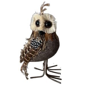 Vintage Collectible Feathered Owl Wooden Farmhouse Figurine Home Decor Display